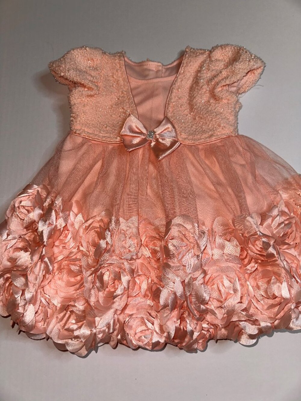 Nannette Baby Girls Coral Peach Dress Rosette Tulle Party Outfit Size 12 mo